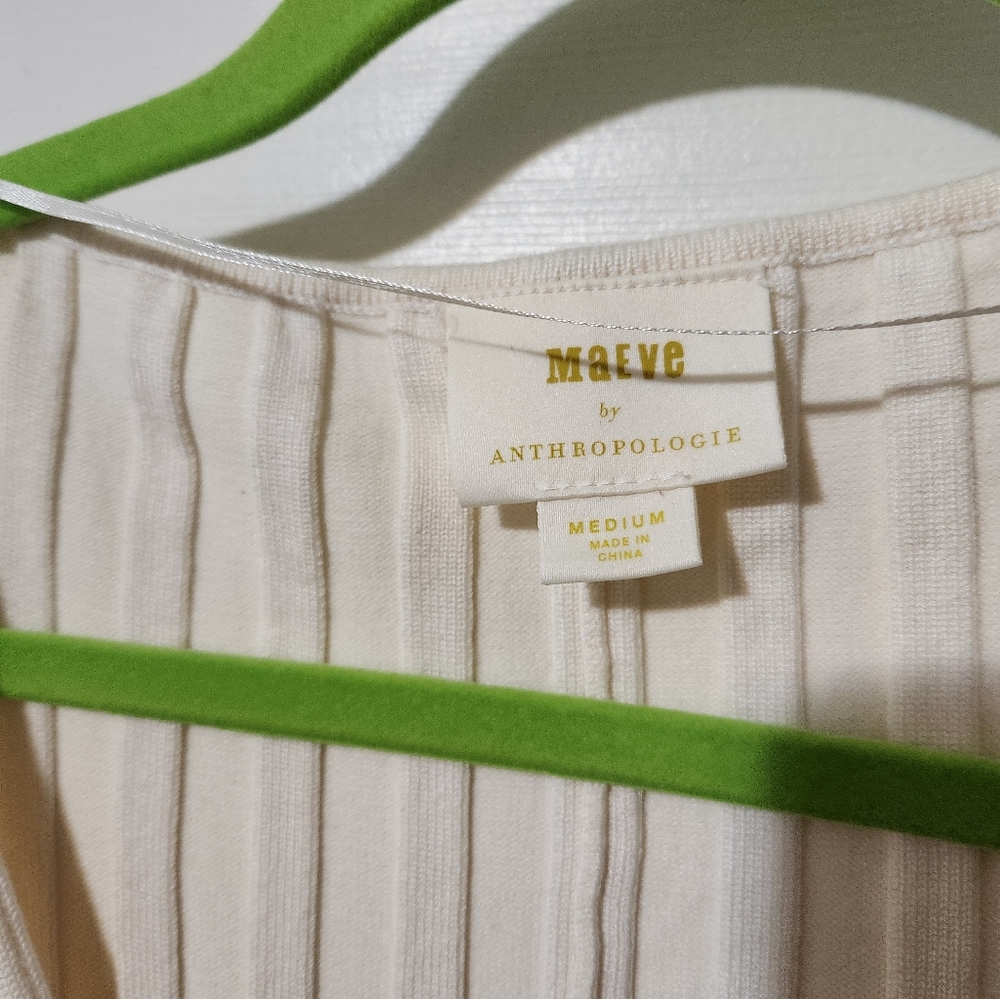 Anthropologie Maeve Maris Midi Sweater Dress Stretchy Ribbed Ivory Size M